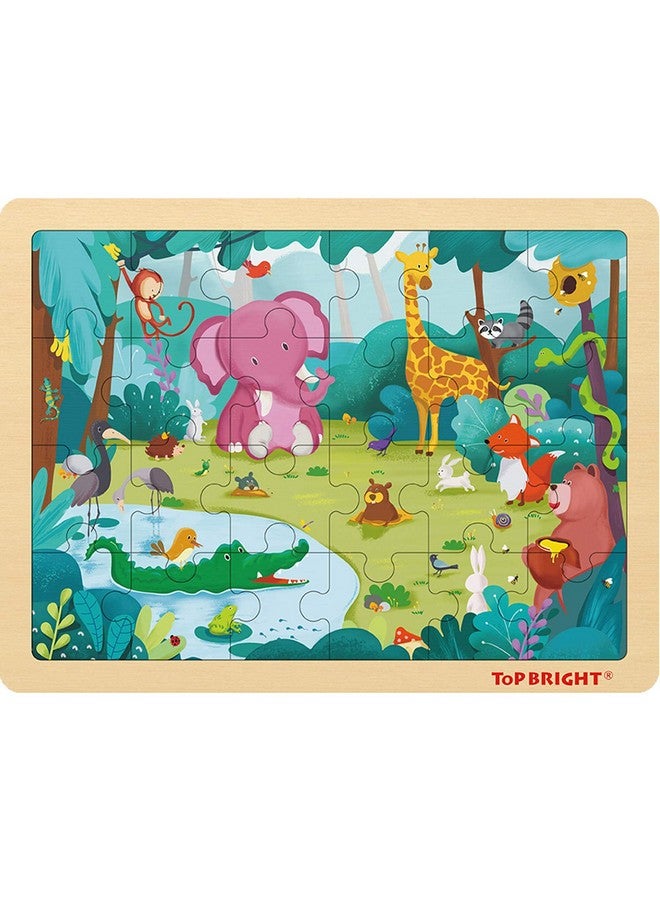 TOP BRIGHT 24 Piece Toddler Puzzles 3 Year Old Wooden Jigsaw Puzzles For Kids Ages 48 Forest Animals - Image 1