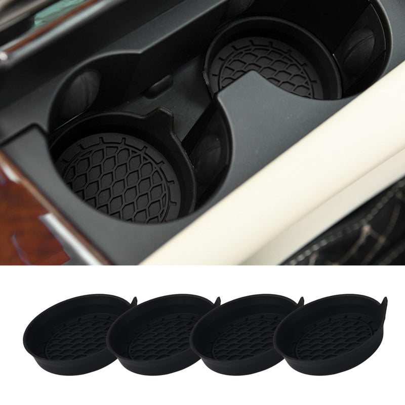 Tioollev 4PCS Car Cup Holder Coaster, Silicone Non-Slip Vehicle Cup Holder Insert Pads, Automotive Interior Insulation Drink Cup Mats Decor Accessories, Universal for SUV, Sedan, Truck (Black) - Image 1