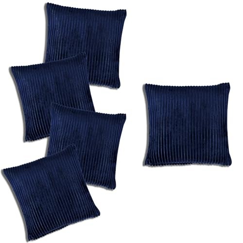 RD TREND® Cushion Cover Set of 5, Decorative Sofa Living Room Home Square Cushion Covers 16 Inch x 16 Inch, Aesthetic Corduroy Striped Double Sided (Navy Blue,Pack of 5) - Image 5