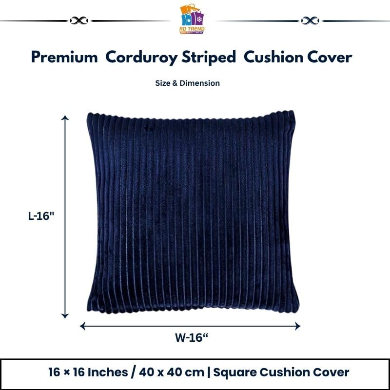 RD TREND® Cushion Cover Set of 5, Decorative Sofa Living Room Home Square Cushion Covers 16 Inch x 16 Inch, Aesthetic Corduroy Striped Double Sided (Navy Blue,Pack of 5) - Image 2