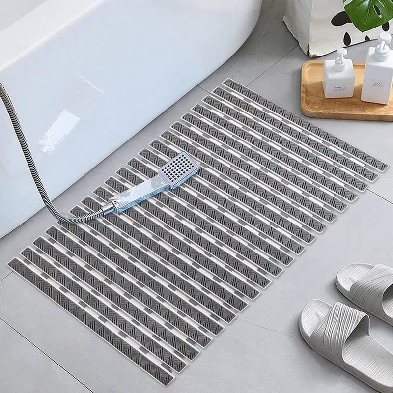 JUGTE PVC Shower Mat Anti Slip Shower Mat, Bathtub Mat with Suction Cups and Drain Holes, Anti-Skid PVC Rubber mats for Floor mat (Grey) - Image 1