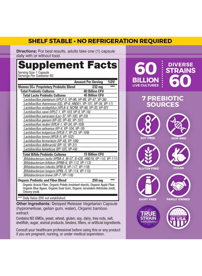 فيتل بلانت Vital Planet - Vital Flora Women Over 55 Daily Probiotic 60 Billion CFU, 60 Diverse Strains, 7 Organic Prebiotics, Immune Support Probiotics For Women 60 Capsules - Image 2