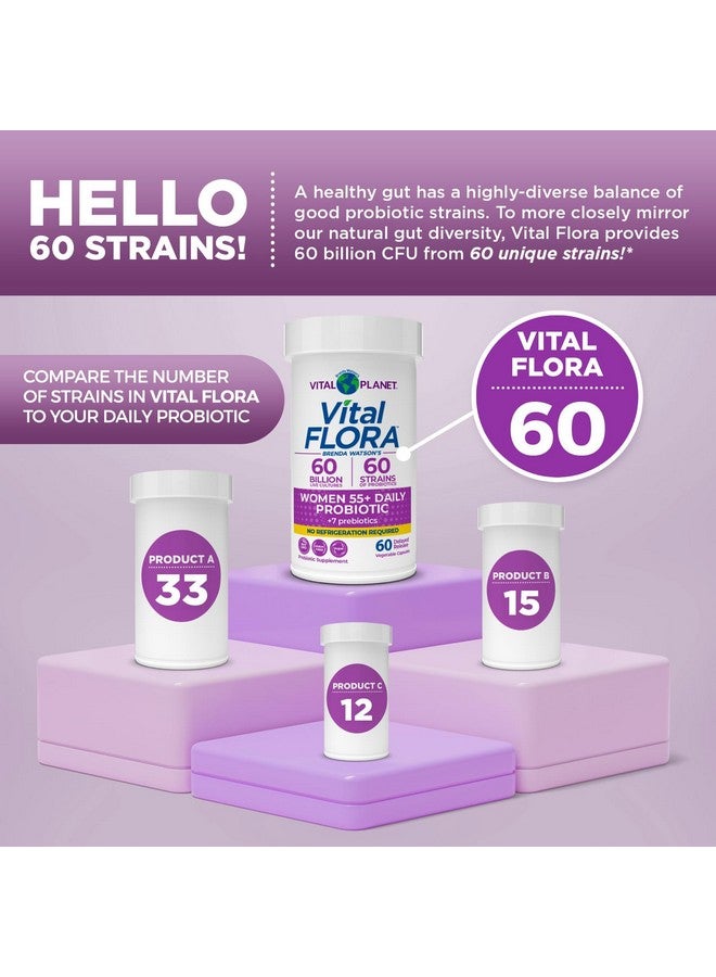 فيتل بلانت Vital Planet - Vital Flora Women Over 55 Daily Probiotic 60 Billion CFU, 60 Diverse Strains, 7 Organic Prebiotics, Immune Support Probiotics For Women 60 Capsules - Image 4