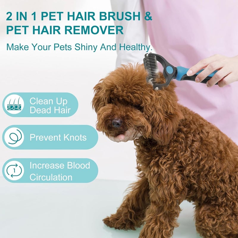 BEHAHAI Pet Grooming Brush, Double Sided Undercoat Rake, Professional Deshedding Tool for Dogs & Cats, Blue. - Image 4