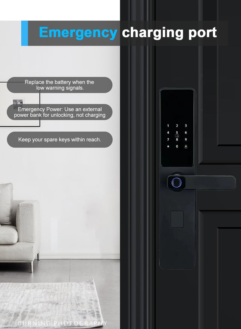 أتومن قفل الباب الذكي ATuMan | التحكم عن بعد عبر Wi-Fi من خلال تطبيق Tuya Smart | قفل بصمات الأصابع مع المقبض | متوافق مع الفتحة 6068 | يُشمل 8 بطاريات AA و 6 بطاقات وصول و 2 مفاتيح | توفير إرشادات باللغة العربية - Image 4