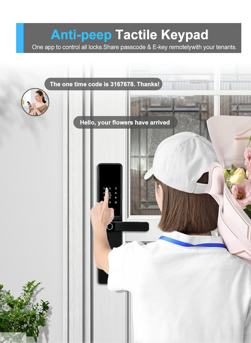 أتومن قفل الباب الذكي ATuMan | التحكم عن بعد عبر Wi-Fi من خلال تطبيق Tuya Smart | قفل بصمات الأصابع مع المقبض | متوافق مع الفتحة 6068 | يُشمل 8 بطاريات AA و 6 بطاقات وصول و 2 مفاتيح | توفير إرشادات باللغة العربية - Image 5