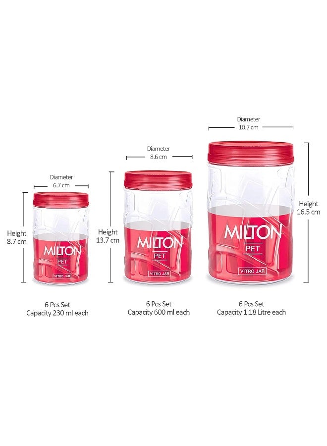 Milton Vitro Plastic Pet Storage Jar and Container, Set of 18 (6 pcs x 230 ml Each, 6 pcs x 600 ml Each, 6 pcs x 1.18 ltrs Each), Red Wine | Food Grade | Air Tight | BPA Free - Image 5
