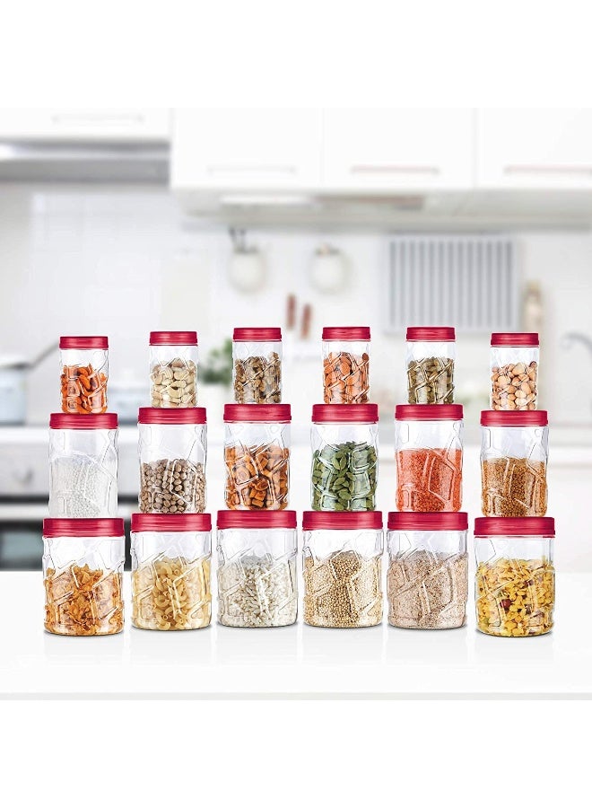 Milton Vitro Plastic Pet Storage Jar and Container, Set of 18 (6 pcs x 230 ml Each, 6 pcs x 600 ml Each, 6 pcs x 1.18 ltrs Each), Red Wine | Food Grade | Air Tight | BPA Free - Image 2