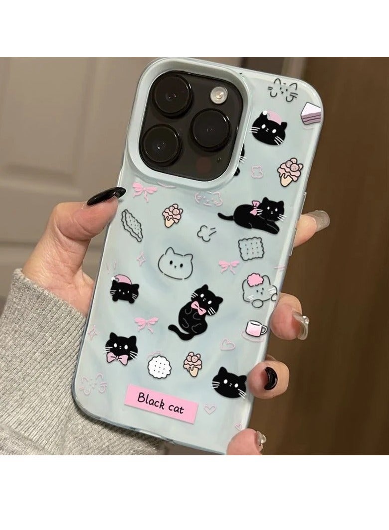 NIBEMINENT Cute Black Cat Protective TPU Case Cover For IPhone 16 Pro, Blue