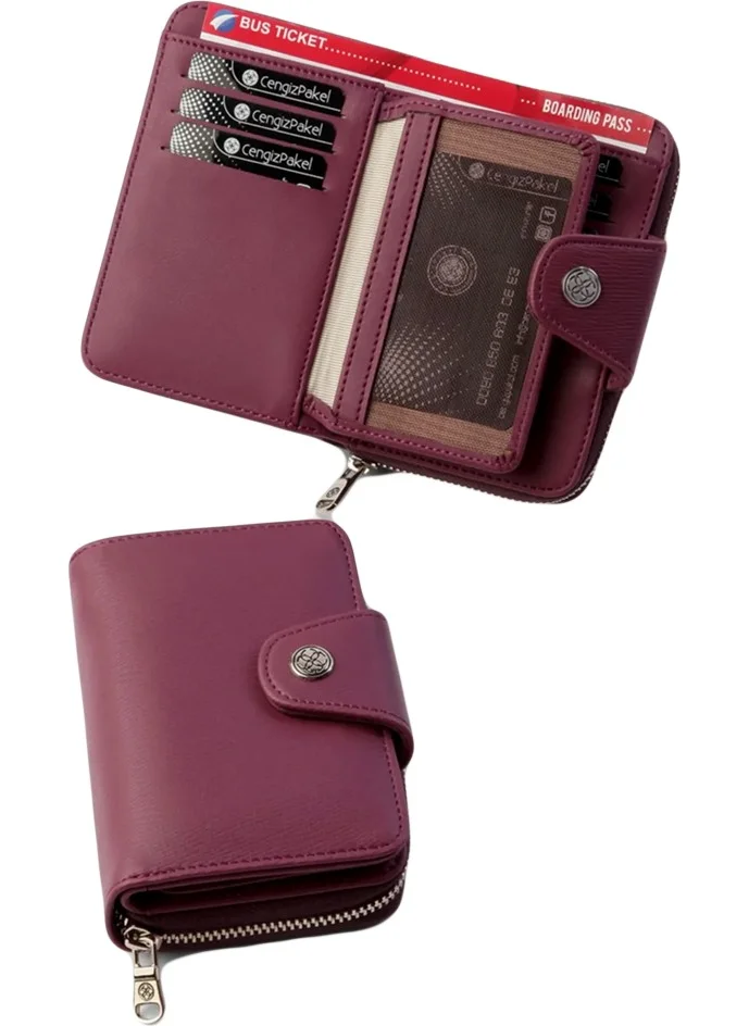 Cengiz Pakel Women's Wallet Women's Wallet Small Size Plum 13cm x 9cm