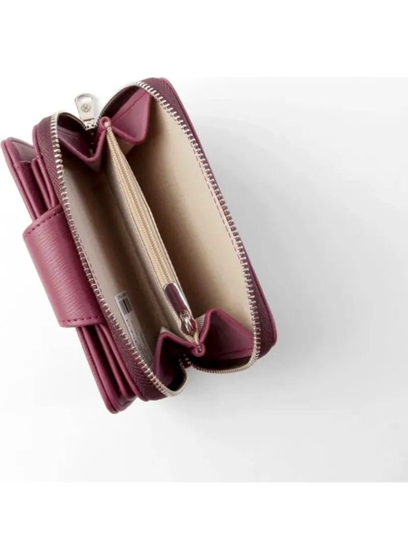 Cengiz Pakel Women's Wallet Women's Wallet Small Size Plum 13cm x 9cm