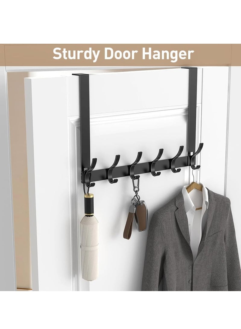 JOGAMS Over the Door Hook Rack with 6 Hooks Versatile Door Hanger for Coats Towels Bags Keys Ideal for Bathroom Bedroom Behind Back of Door Black - Image 1