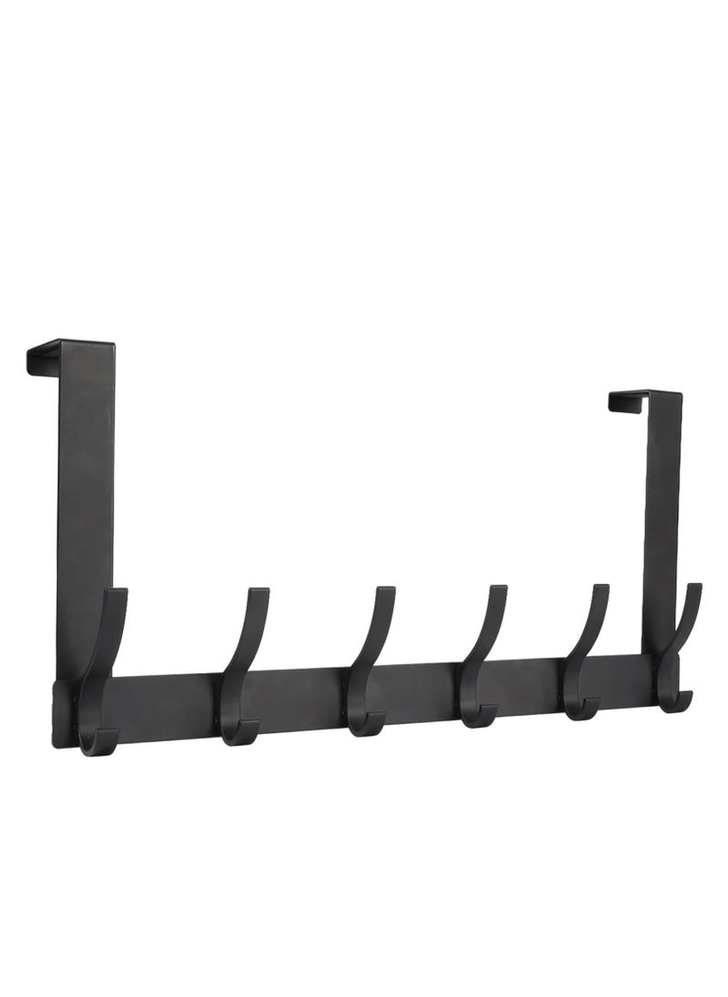 JOGAMS Over the Door Hook Rack with 6 Hooks Versatile Door Hanger for Coats Towels Bags Keys Ideal for Bathroom Bedroom Behind Back of Door Black  - Image 1