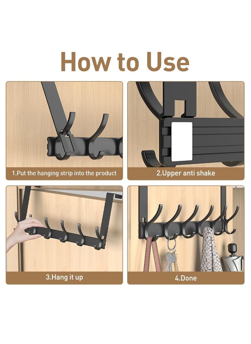JOGAMS Over the Door Hook Rack with 6 Hooks Versatile Door Hanger for Coats Towels Bags Keys Ideal for Bathroom Bedroom Behind Back of Door Black  - Image 5