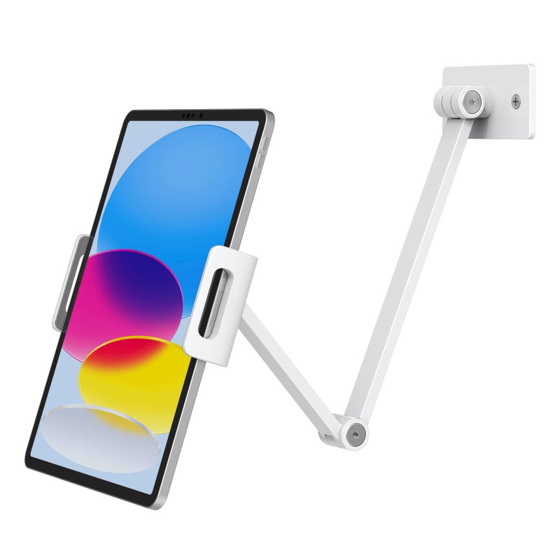 BEWISER Tablet Wall Mount ArmiPad Stand HolderAdjustable Swivel 360 RotatingAluminium Alloy Compatible with 47129 inch PadPhoneKindleGalaxy TabWhite