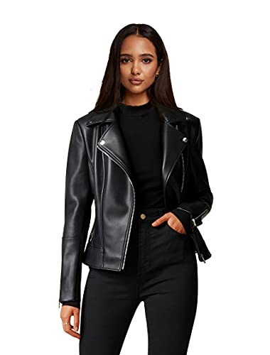 Athlemo Womens Faux Leather Motorcycle Jackets Classical Black PU Slim Short Biker Coats - Image 1