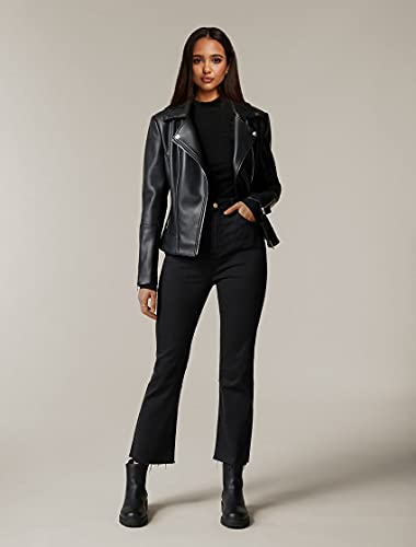 Athlemo Womens Faux Leather Motorcycle Jackets Classical Black PU Slim Short Biker Coats - Image 4
