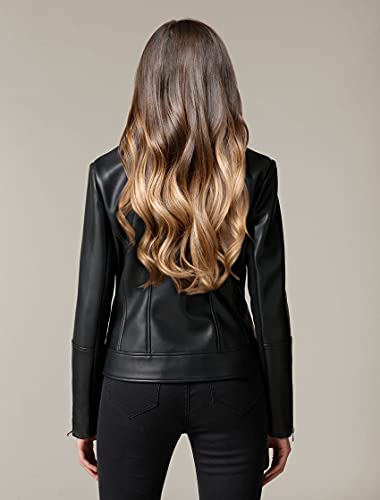 Athlemo Womens Faux Leather Motorcycle Jackets Classical Black PU Slim Short Biker Coats - Image 2