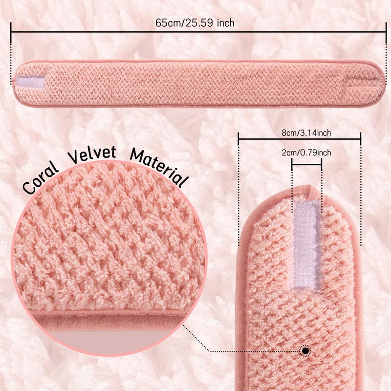 Whaline 4 Pack Spa Facial Headband Makeup Hair Wrap Adjustable Hair Band Soft Towel Head Band for Face Washing, Shower Sports Yoga (Pea Green, Pink, Beige, Light Gray) - Image 2