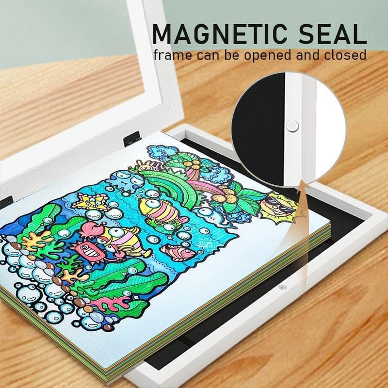 2PCS Kids Art Frame A4 Picture Frame Opening Artwork Display Storage for Children Drawing Crafting Art Projects Schoolwork (White) - Image 4
