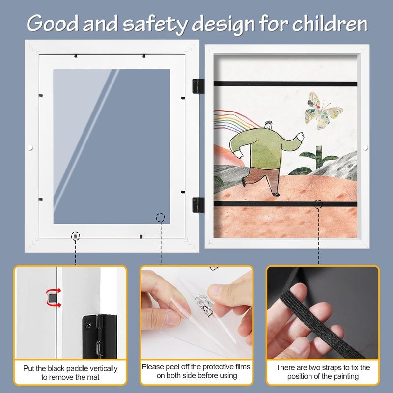 2PCS Kids Art Frame A4 Picture Frame Opening Artwork Display Storage for Children Drawing Crafting Art Projects Schoolwork (White) - Image 5
