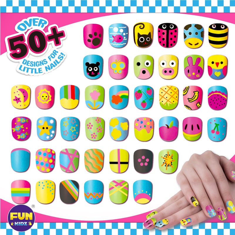 FUN KIDZ طقم أقلام طلاء الأظافر للفتيات من عمر 7-12، مجموعة أقلام طلاء الأظافر FunKidz، هدية مراهقات، طقم استوديو فن الأظافر القابل للتقشير مع زينة أنثوية رائعة، خرز لؤلؤي، لامع، ملصقات أظافر، مبرد أظافر، جواهر - Image 3
