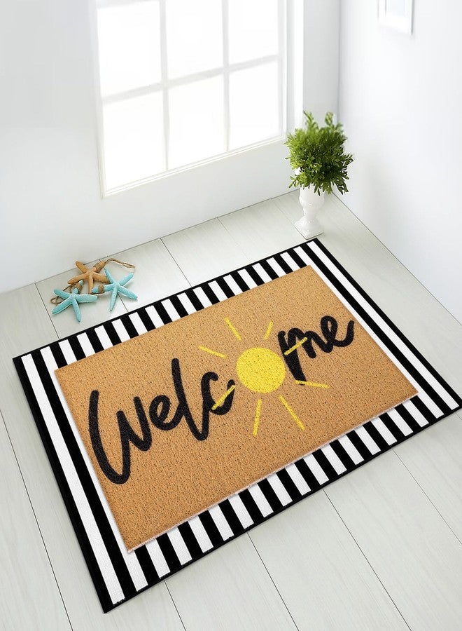 Tinideya 2 Pcs Summer Door Mat Non Slip Wildflower Hello Sunshine Sweet Home Ocean Pet Welcome Floor Doormat Buffalo Plaid Checked Stripe Mat Seasonal for Front Porch Entryway(Golden Sun) - Image 5