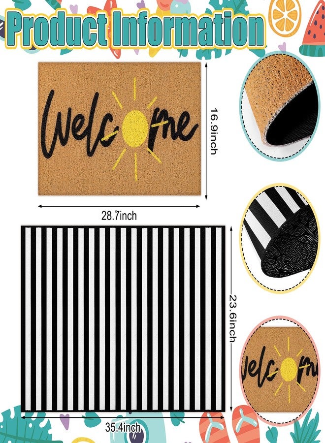 Tinideya 2 Pcs Summer Door Mat Non Slip Wildflower Hello Sunshine Sweet Home Ocean Pet Welcome Floor Doormat Buffalo Plaid Checked Stripe Mat Seasonal for Front Porch Entryway(Golden Sun) - Image 3