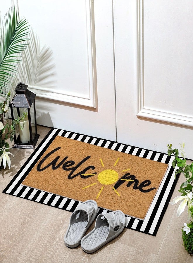 Tinideya 2 Pcs Summer Door Mat Non Slip Wildflower Hello Sunshine Sweet Home Ocean Pet Welcome Floor Doormat Buffalo Plaid Checked Stripe Mat Seasonal for Front Porch Entryway(Golden Sun) - Image 4