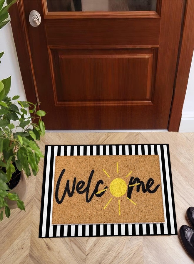 Tinideya 2 Pcs Summer Door Mat Non Slip Wildflower Hello Sunshine Sweet Home Ocean Pet Welcome Floor Doormat Buffalo Plaid Checked Stripe Mat Seasonal for Front Porch Entryway(Golden Sun) - Image 2