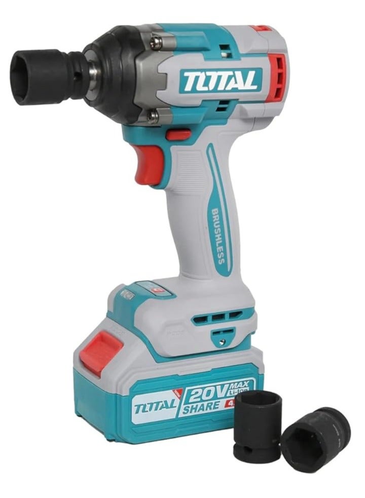 TOTAL Super Total 20V Cordless Impact Wrench 850Nm with Brushless Motor, 1/2" Square Drive, 3 Deep Sockets & Dual 4.0Ah Batteries - Integrated LED Light & Carrying Case TIWLI2085  - Image 2