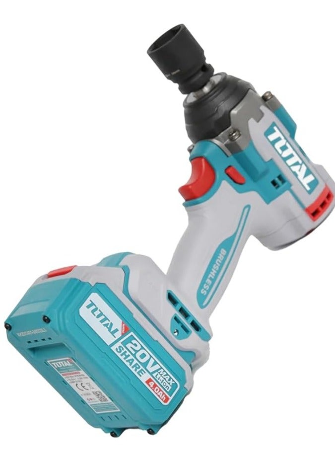 TOTAL Super Total 20V Cordless Impact Wrench 850Nm with Brushless Motor, 1/2" Square Drive, 3 Deep Sockets & Dual 4.0Ah Batteries - Integrated LED Light & Carrying Case TIWLI2085  - Image 3