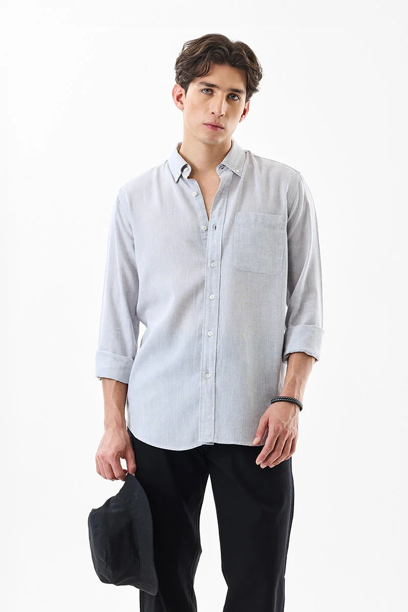 SNITCH Light Grey Solid Long Sleeve Regular Fit Shirt