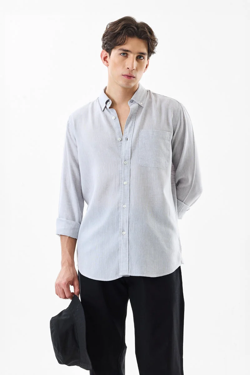 SNITCH Light Grey Solid Long Sleeve Regular Fit Shirt