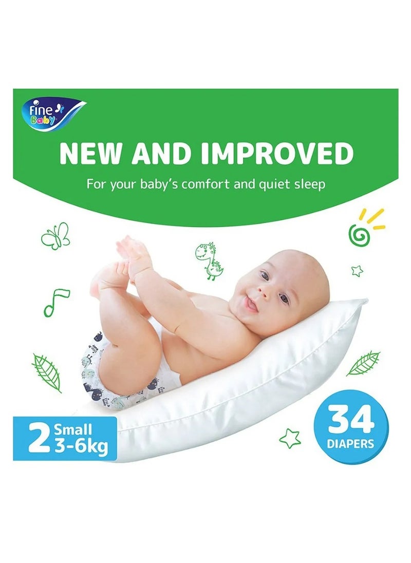 Fine Baby Fine Baby Small Size 2 Tape Style Diapers, 34 Pieces, 3-6kg, Double Lock Leak Barriers, with Wetness Indicator and Stretch Waist  - Image 2