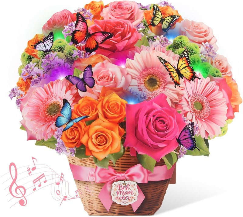 Tcamp Mothers Day Card, Pop Up Happy Mothers Day Card with Music & Light, Daisy Rose & Butterfly Flower Bouquet Card, Mother Day Cards/Gifts for Mom Wife Grandma (Envelope Included) - Image 1