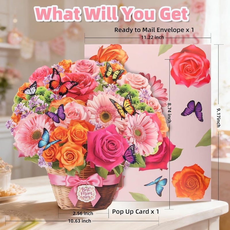 Tcamp Mothers Day Card, Pop Up Happy Mothers Day Card with Music & Light, Daisy Rose & Butterfly Flower Bouquet Card, Mother Day Cards/Gifts for Mom Wife Grandma (Envelope Included) - Image 5