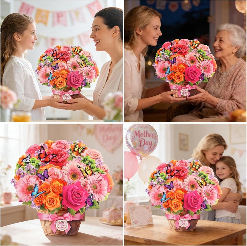 Tcamp Mothers Day Card, Pop Up Happy Mothers Day Card with Music & Light, Daisy Rose & Butterfly Flower Bouquet Card, Mother Day Cards/Gifts for Mom Wife Grandma (Envelope Included) - Image 4