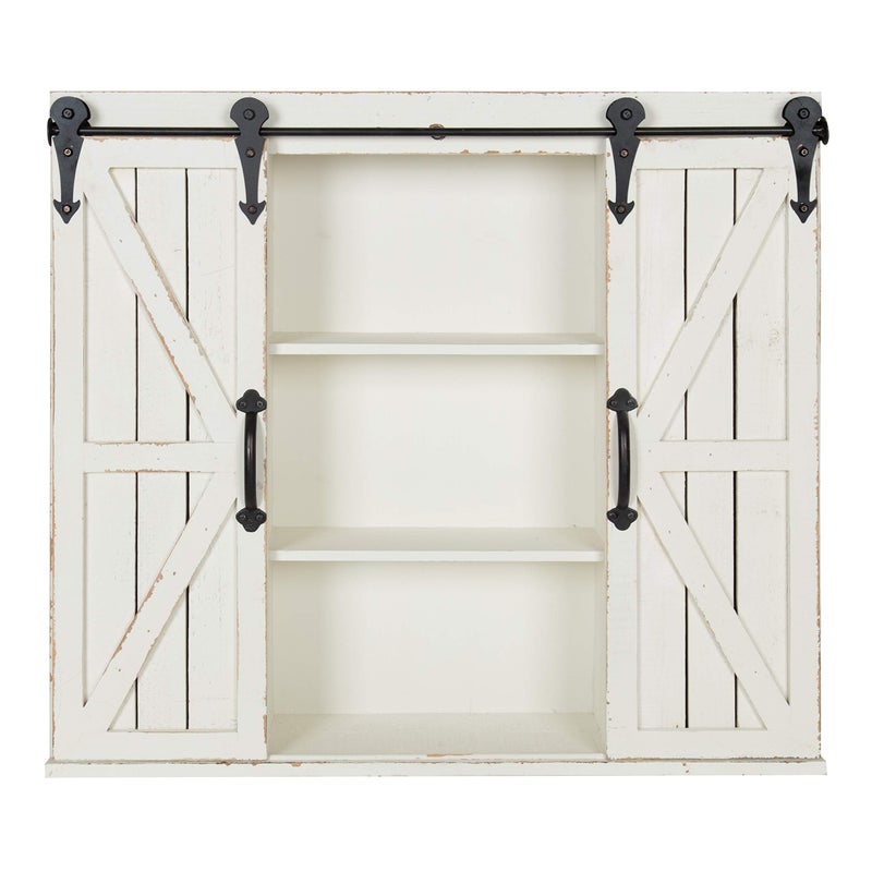 Kate and Laurel Kate and Laurel Cates Decorative Wall Storage Cabinet with Two Sliding Barn Doors Rustic White 
