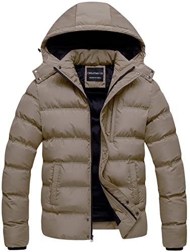 CREATMO US Parka Jacket Men Puffy Coat Winter Removable Hooded Frost-Fighter Sherpa Lined Midi Packable Parka Jackets Brown X-Large - Image 1