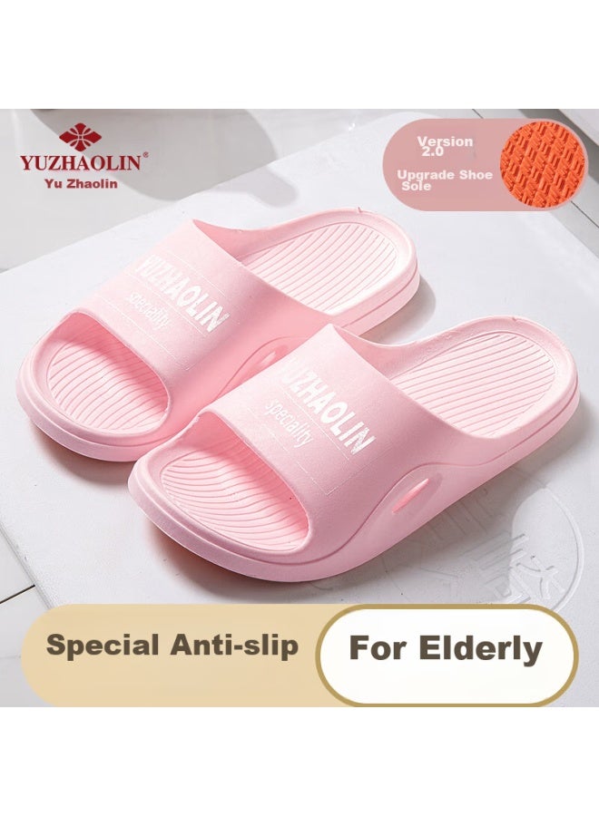Yuzhaolin Maternity And Elderly Non-slip Slippers For Women, Summer Bathroom Shower Sandals For Men, Yg005, Pink With White Text, Size 40/41 - Image 1