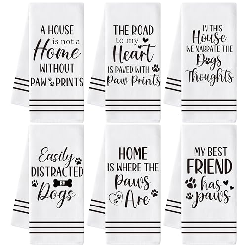 GROBRO7 Paws Prints Hand Towel - 6Pcs Dog Paw Print Bathroom Decor Kitchen Dishcloths Set Soft Polyester Towels for Bath Bar Dining Room Decor Cute Puppy Lovers Gifts for Men Women Housewarming - Image 1