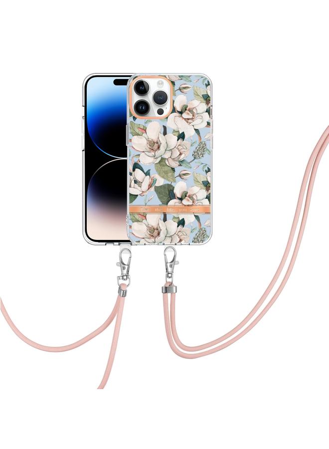 S-TOP Case For iPhone 14 Pro Max Flowers and Plants Series IMD TPU Phone Case with Lanyard - Image 1