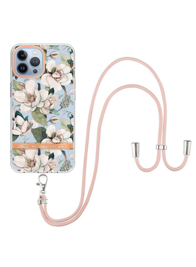 S-TOP Case For iPhone 14 Pro Max Flowers and Plants Series IMD TPU Phone Case with Lanyard - Image 2