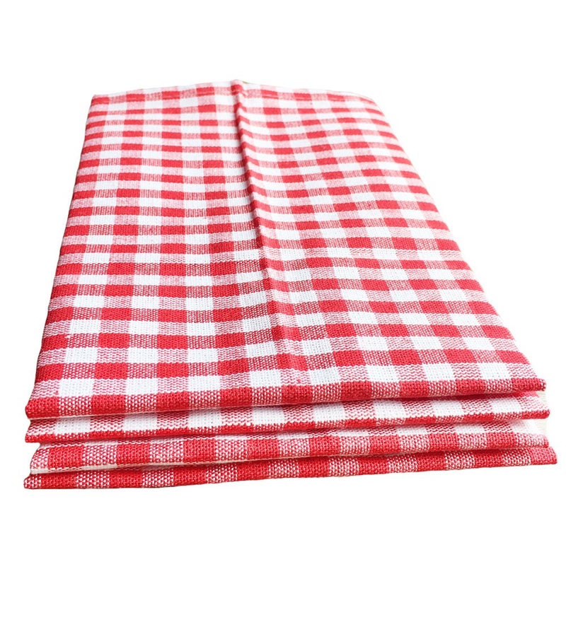 iToolai Red & White Checkered Kitchen Tea Towels, 100% Woven Cotton Washable Dish Cloth(Set of 4,Medium) - Image 5