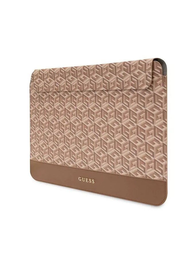 GUESS Gcube Stripes Computer Sleeve 14" / Synthetic Leather / High Quality Laptop Cover / Office / School - Brown  - Image 2