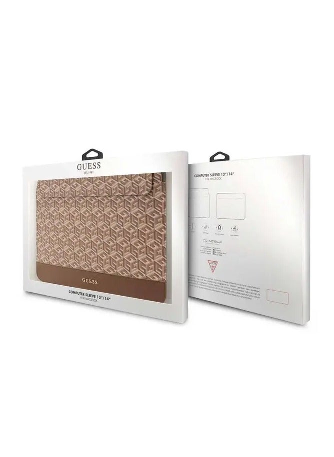 GUESS Gcube Stripes Computer Sleeve 14" / Synthetic Leather / High Quality Laptop Cover / Office / School - Brown  - Image 4