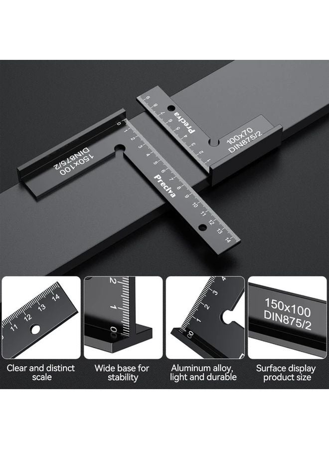 2pcs Black Locking Angle Set 90 Degree Carpenter Square Ruler 100x70mm 150x100mm - Image 4