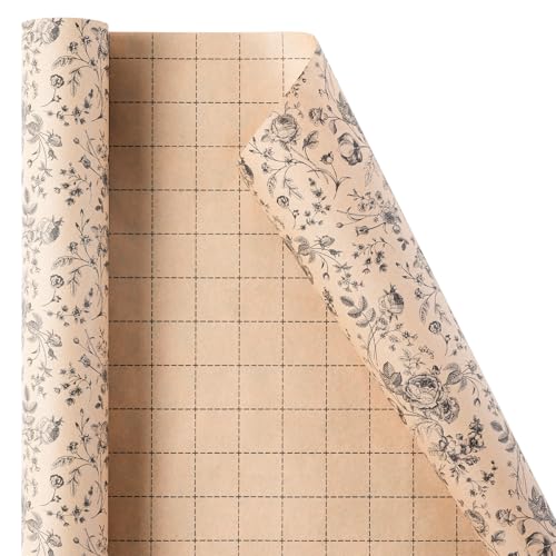 Ulmasinn Kraft Floral Wrapping Paper Roll 17 Inches x 33 Feet Vintage Black Floral Design with Cut Lines for Upscale Gifts BirthdayValentines Day Wedding Mothers Day Valentines Day - Image 5