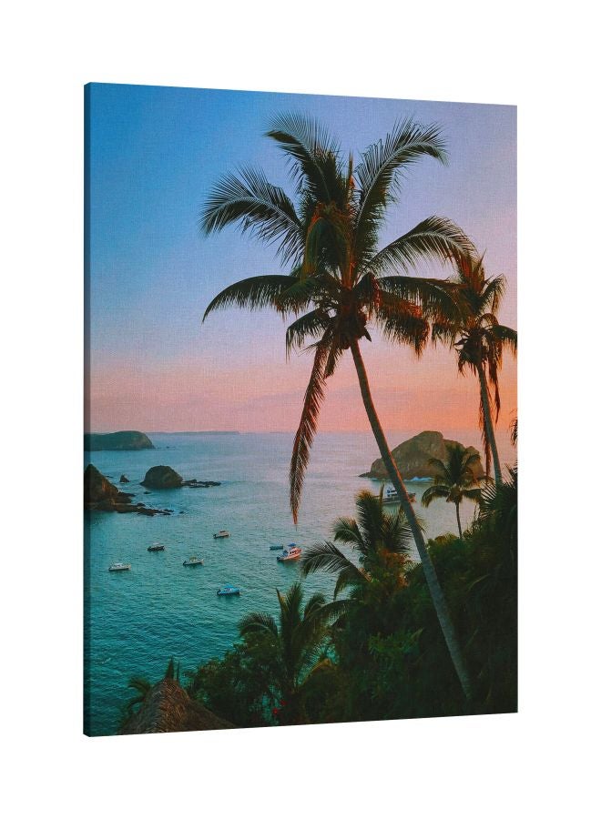 LOWHA Palm Printed Framed Canvas Wall Art Blue/Green/Red - Image 1
